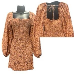 NWT Boho Smocked Free People Mini Dress with Tie Back & Off Shoulder Feature